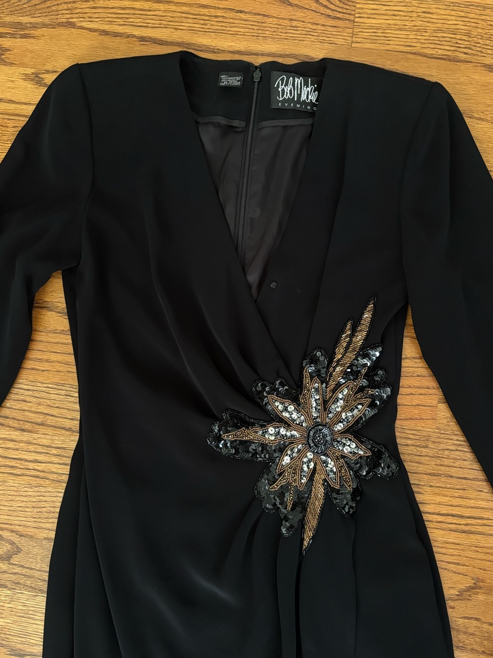 Vintage Bob Mackie Evening - Black Dress with Gold Beaded Accent